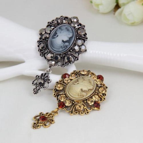 Tibetan Style Brooches, plated, fashion jewelry & Unisex & with rhinestone, more colors for choice, 71x41mm, Sold By PC