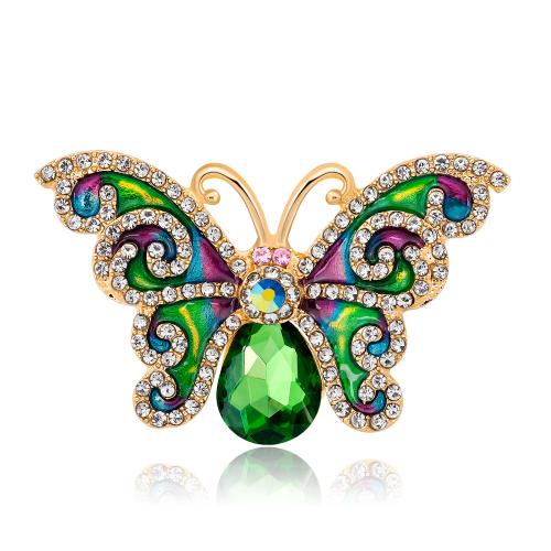 Zinc Alloy Brooches Butterfly KC gold color plated for woman & enamel & with rhinestone Sold By PC