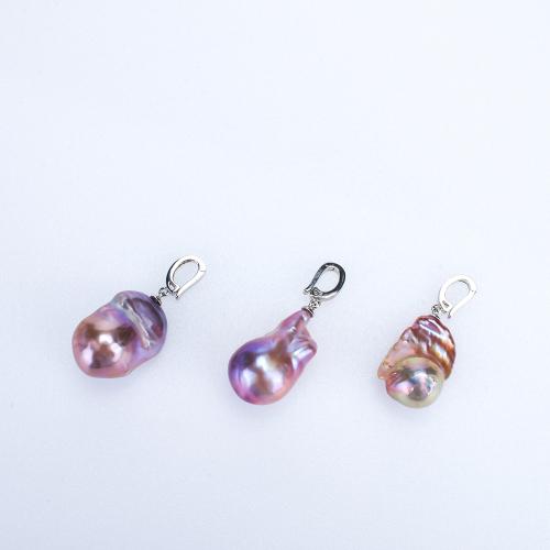 Freshwater Pearl Pendants, with 925 Sterling Silver, DIY, purple, 14-15mm, Sold By PC