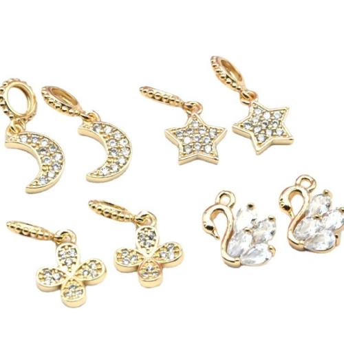 Cubic Zirconia Micro Pave Brass Pendant, plated, DIY & different styles for choice & micro pave cubic zirconia, golden, 10PCs/Bag, Sold By Bag