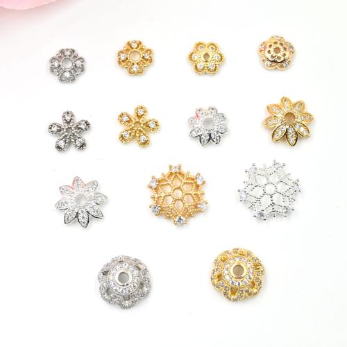 Brass Bead Cap, plated, DIY & different styles for choice & micro pave cubic zirconia, more colors for choice, 30PCs/Bag, Sold By Bag
