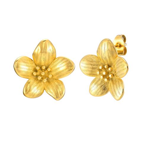 Stainless Steel Stud Earrings, 304 Stainless Steel, petals, plated, for woman, golden, Sold By Pair