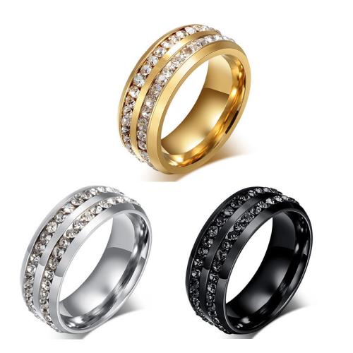 Titanium Čelik Finger Ring, pozlaćen, bez spolne razlike & različite veličine za izbor & micro utrti kubni cirkonij, više boja za izbor, Prodano By PC