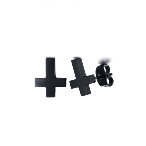 Stainless Steel Stud Earrings, 304 Stainless Steel, Cross, plated, Unisex, black, 11x8.50mm, Sold By PC