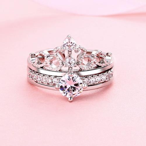 Zinc Alloy Open Finger Ring plated micro pave cubic zirconia & for woman silver color Sold By PC