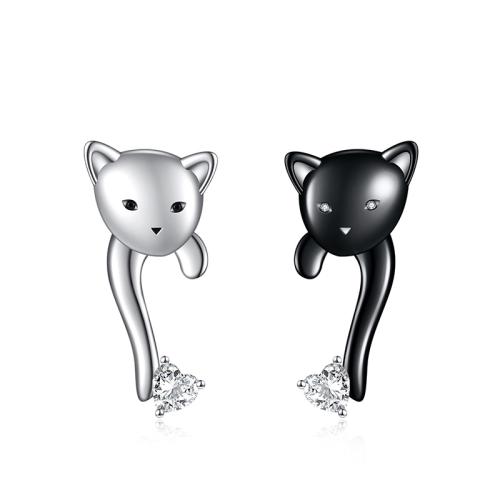 Zinc Alloy Stud Earring plated micro pave cubic zirconia & for woman white and black Sold By Pair