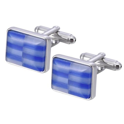 Cufflinks, Brass, with Cats Eye, plated, Unisex, blue, 18x14mm, Sold By Pair