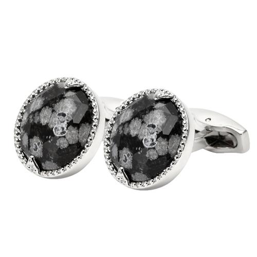 Cufflinks Brass with Snowflake Obsidian hand polished for man 20mm Sold By Pair