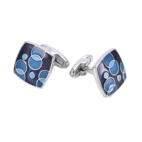 Cufflinks Brass polished for man & enamel blue Sold By Pair