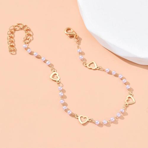 Brass Anklet, with Plastic Pearl, with 5cm extender chain, for woman, more colors for choice, Length:21 cm, Sold By PC