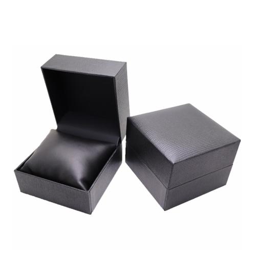 Watch Jewelry Box, Leatherette Paper, with Plastic & PU Leather, portable & dustproof, black, 100x100x72mm, Sold By PC