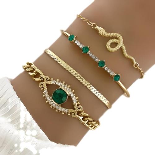 Zinc Alloy Bracelet Set plated & for woman & with rhinestone Length Approx 6-8 Inch Sold By Set