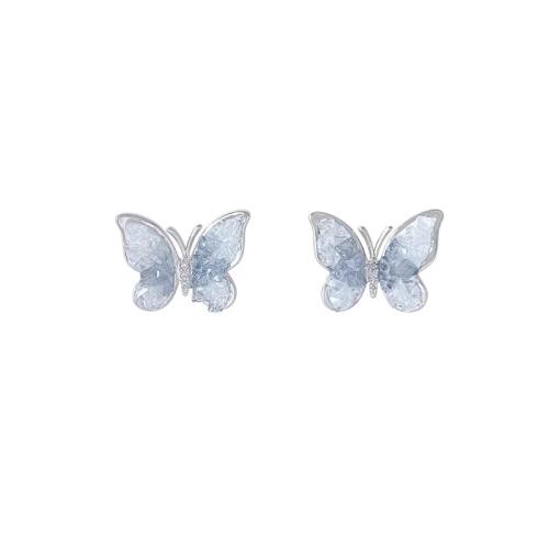 Boucle d'oreille dormeuse en alliage de zinc, papillon, bijoux de mode & pour femme, bleu, 20x5mm, Vendu par paire