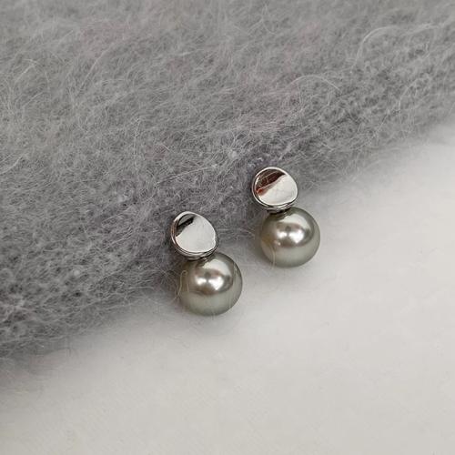 Boucle d'oreille dormeuse en alliage de zinc, avec perle de plastique, bijoux de mode & styles différents pour le choix & pour femme, argent, 20mm, Vendu par paire