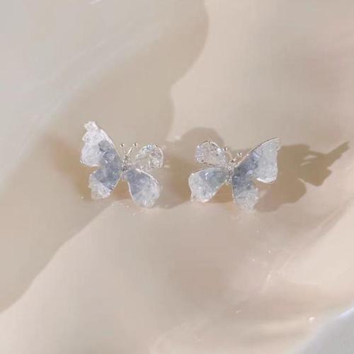 Boucle d'oreille dormeuse en alliage de zinc, avec cristal, papillon, bijoux de mode & styles différents pour le choix & pour femme, bleu, 20mm, Vendu par paire