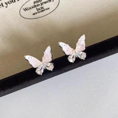 Tibetan Style Stud Earring, with Crystal, Butterfly, fashion jewelry & for woman, more colors for choice, 20mm, Sold By Pair