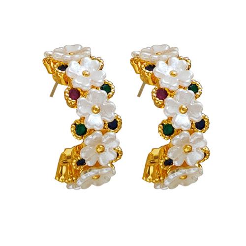 Brass Stud Earring, with Resin, fashion jewelry & micro pave cubic zirconia & for woman, golden, 25x8mm, Sold By Pair