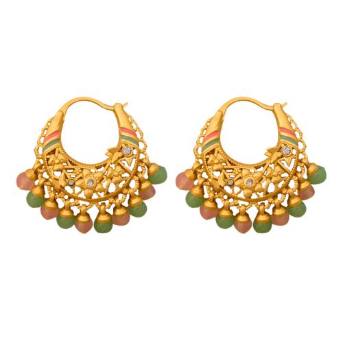 Brass Leverback Earring with Agate fashion jewelry & for woman & with rhinestone golden Sold By Pair