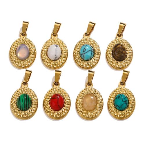 Stainless Steel Pendants, 304 Stainless Steel, with Gemstone, DIY & different materials for choice, golden, 23.50x16mm, 3PCs/Bag, Sold By Bag
