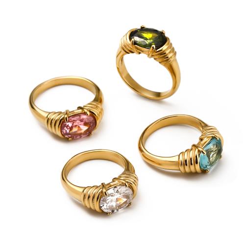 Rhinestone-Edelstahl -Finger-Ring, 304 Edelstahl, 18K vergoldet, verschiedene Größen vorhanden & für Frau & mit Strass, goldfarben, verkauft von PC