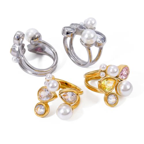 Zirkonia Edelstahl-Finger- Ring, 304 Edelstahl, mit Kunststoff Perlen, Modeschmuck & Micro pave Zirkonia & für Frau, keine, verkauft von PC