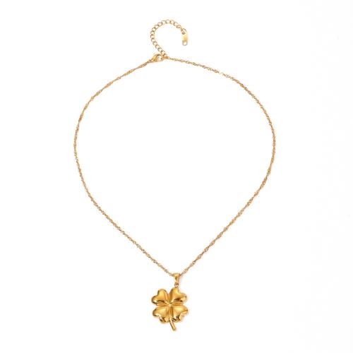 Nerezová ocel šperky náhrdelník, 304 Stainless Steel, s 5cm extender řetězce, Four Leaf Clover, 18K pozlacené, módní šperky & pro ženy, zlatý, 34.70mm, Délka Cca 45 cm, Prodáno By PC