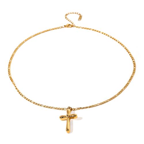 Stainless Steel Jewelry Necklace 304 Stainless Steel with 5cm extender chain Cross 18K gold plated fashion jewelry & for woman golden 34.40mm Length Approx 50 cm Sold By PC