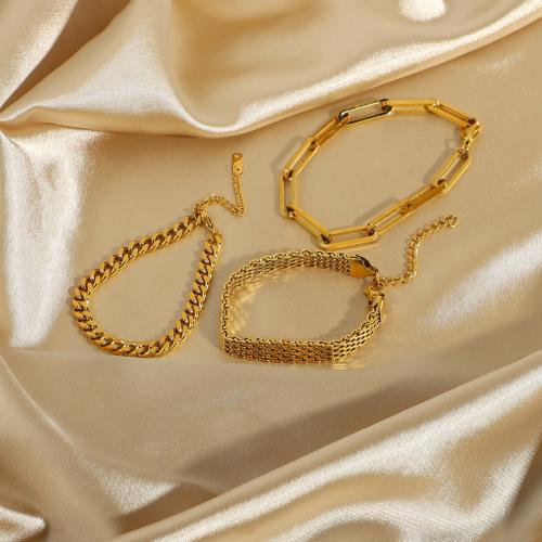 Κοσμήματα από ανοξείδωτο χάλυβα βραχιόλι, 304 από ανοξείδωτο χάλυβα, κοσμήματα μόδας & διαφορετικά στυλ για την επιλογή & για τη γυναίκα, χρυσαφένιος, Sold Με Strand