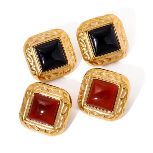Stainless Steel Stud Earrings 304 Stainless Steel with Agate 18K gold plated fashion jewelry & for woman golden Sold By Pair