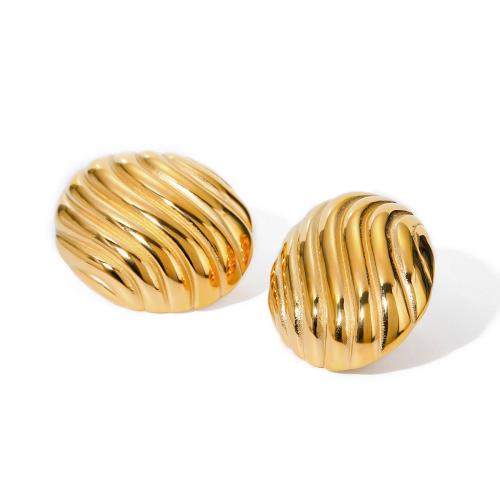 Stainless Steel Stud Earrings, 304 Stainless Steel, 18K gold plated, fashion jewelry & for woman, golden, 32.30x26.80mm, Sold By Pair