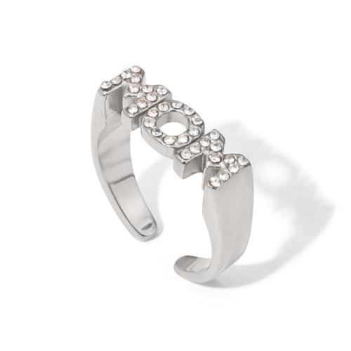 حجر الراين خاتم الإصبع الفولاذ المقاوم للصدأ, 304 الفولاذ المقاوم للصدأ, مجوهرات الموضة & للمرأة & مع حجر الراين, اللون الأصلي, تباع بواسطة PC