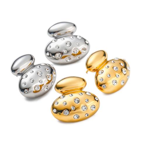Stainless Steel Stud Earrings, 304 Stainless Steel, Vacuum Ion Plating, fashion jewelry & for woman & with rhinestone, more colors for choice, 22.10mm, Sold By Pair