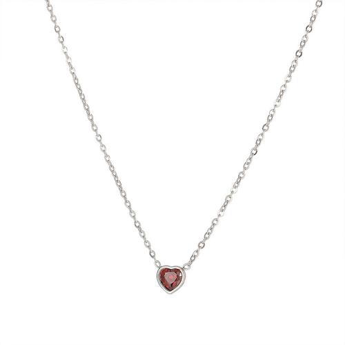 Stainless Steel Jewelry Necklace 304 Stainless Steel with Cubic Zirconia Heart Vacuum Ion Plating fashion jewelry & for woman Length Approx 45 cm Sold By PC