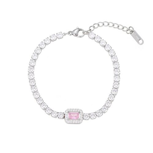 Stainless Steel Jewelry Bracelet 304 Stainless Steel with 3cm extender chain fashion jewelry & micro pave cubic zirconia & for woman Length 16.5 cm Sold By PC