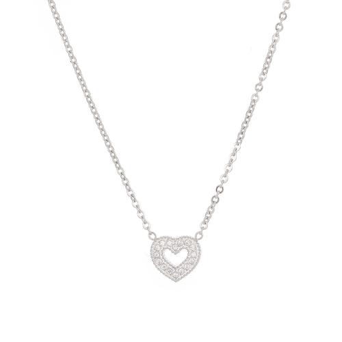 Stainless Steel Jewelry Necklace, 304 Stainless Steel, with 5cm extender chain, Heart, Vacuum Ion Plating, fashion jewelry & micro pave cubic zirconia & for woman, more colors for choice, 9mm, Length:40 cm, Sold By PC