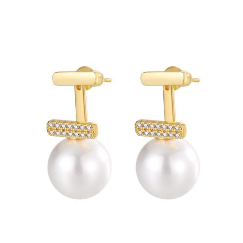 Cubic Zirconia Micro Pave Brass Earring, with Plastic Pearl, plated, fashion jewelry & micro pave cubic zirconia & for woman, more colors for choice, nickel, lead & cadmium free, 12x25mm, Sold By Pair