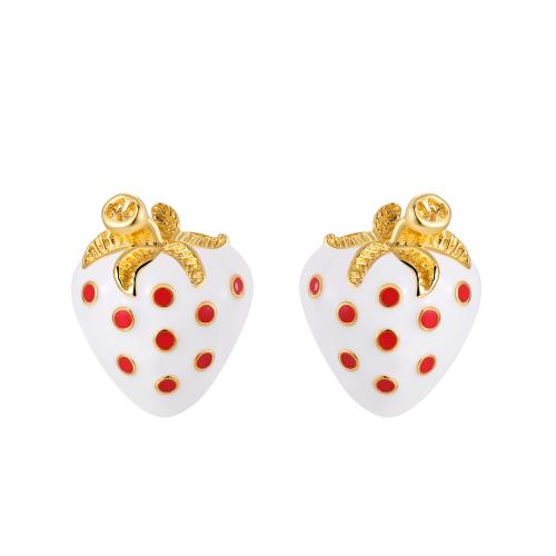 Brass Stud Earring Strawberry plated fashion jewelry & for woman & enamel nickel lead & cadmium free Sold By Pair