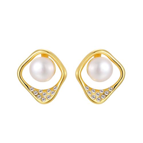 Cubic Zirconia Micro Pave Brass Earring with pearl plated fashion jewelry & micro pave cubic zirconia & for woman nickel lead & cadmium free Sold By Pair