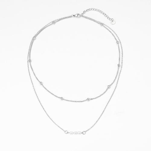 Edelstahl Schmuck Halskette, 304 Edelstahl, mit Kunststoff Perlen, mit Verlängerungskettchen von 5cm, Doppelschicht & Modeschmuck & für Frau, keine, Länge:36 cm, 42 cm, verkauft von PC