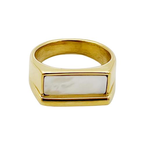 Rozsdamentes acél Finger Ring, 304 rozsdamentes acél, -val White Shell, divat ékszerek & különböző méretű a választás & a nő, fehér, Által értékesített PC