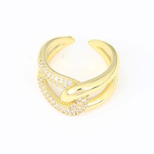 Cúbicos Circonia Micro Pave anillo de latón, metal, chapado en color dorado, micro arcilla de zirconia cúbica & para mujer, libre de níquel, plomo & cadmio, 22.90x21.60x12.30mm, Vendido por UD