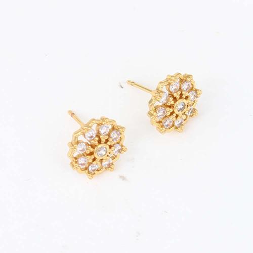Cubic Zirconia Micro Pave Brass Earring, Flower, gold color plated, micro pave cubic zirconia & for woman, nickel, lead & cadmium free, 11.20x11.10x2.50mm, Sold By Pair