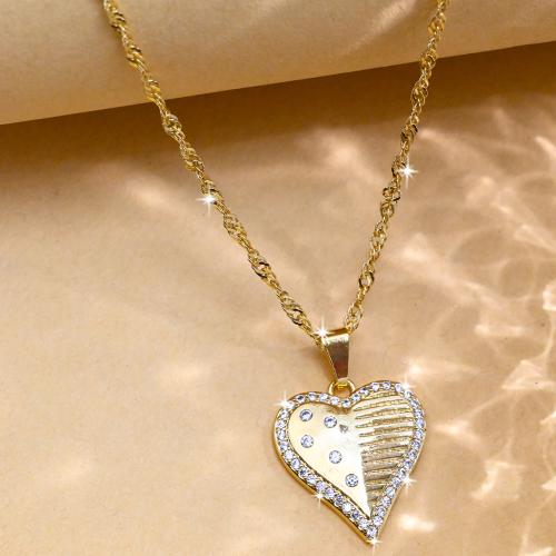 Cubic Zircon Micro Pave Brass Necklace, Heart, gold color plated, fashion jewelry & Unisex & micro pave cubic zirconia, nickel, lead & cadmium free, Length:Approx 44 cm, Sold By PC