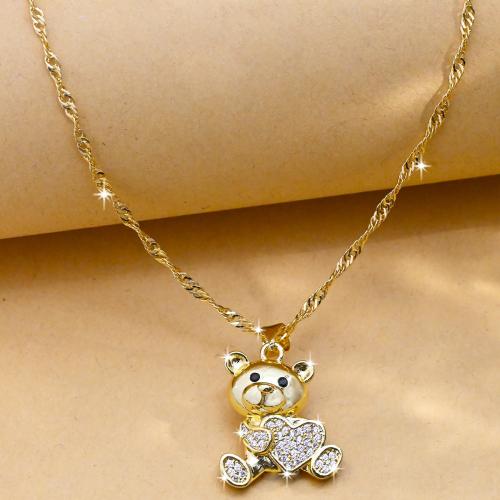 Cubic Zircon Micro Pave Brass Necklace, Bear, gold color plated, fashion jewelry & Unisex & micro pave cubic zirconia, nickel, lead & cadmium free, Length:Approx 44 cm, Sold By PC
