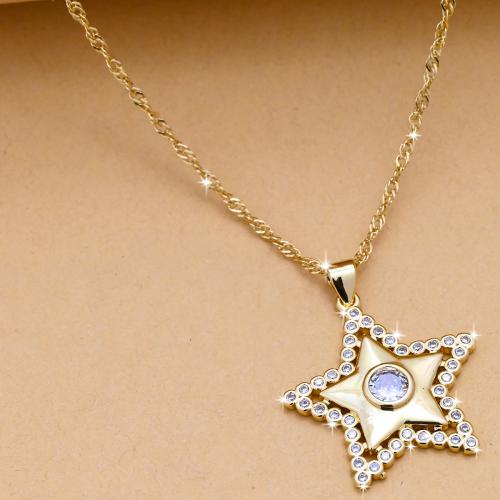 Cubic Zircon Micro Pave Brass Necklace Star gold color plated fashion jewelry & Unisex & micro pave cubic zirconia nickel lead & cadmium free Length Approx 44 cm Sold By PC