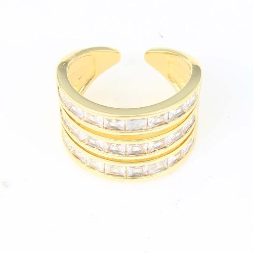Cubique anneau en laiton Circonia Micro Pave, Placage de couleur d'or, pavé de micro zircon & pour femme, protéger l'environnement, sans nickel, plomb et cadmium, 21.80x19.70x14.30mm, Vendu par PC