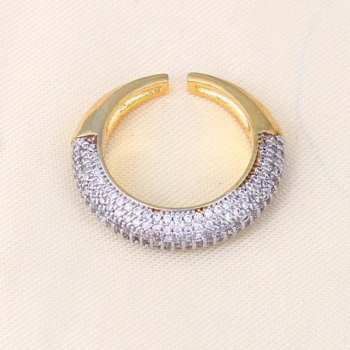 Cúbicos Circonia Micro Pave anillo de latón, metal, chapado en color dorado, micro arcilla de zirconia cúbica & para mujer, libre de níquel, plomo & cadmio, 23.70x21.70x5.60mm, Vendido por UD