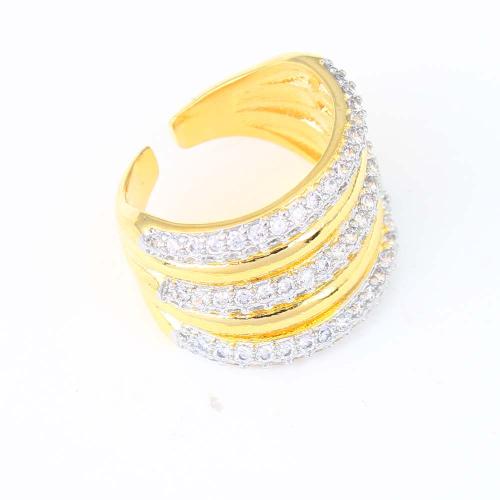 Cubique anneau en laiton Circonia Micro Pave, Placage de couleur d'or, pavé de micro zircon & pour femme, protéger l'environnement, sans nickel, plomb et cadmium, 22x20.30x18.10mm, Vendu par PC