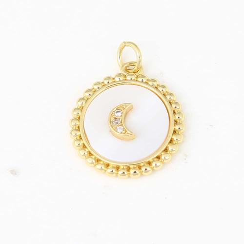 Cubic Zirconia Micro Pave Brass Pendant, Round, gold color plated, DIY & micro pave cubic zirconia & enamel, white, nickel, lead & cadmium free, 19.90x17.70x4.20mm, Sold By PC