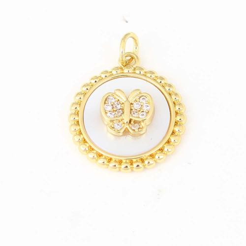 Cubic Zirconia Micro Pave Brass Pendant Round gold color plated DIY & micro pave cubic zirconia & enamel white nickel lead & cadmium free Sold By PC